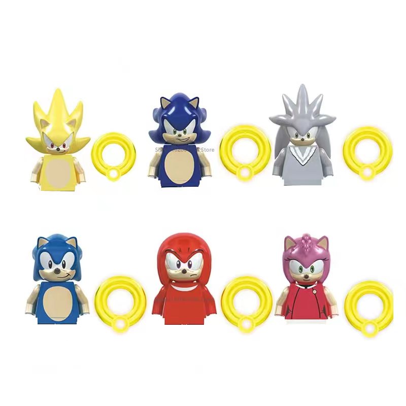 Model Kit Sonic - 6Pcs/Set Anime Sonic Bricks Shadow Silver