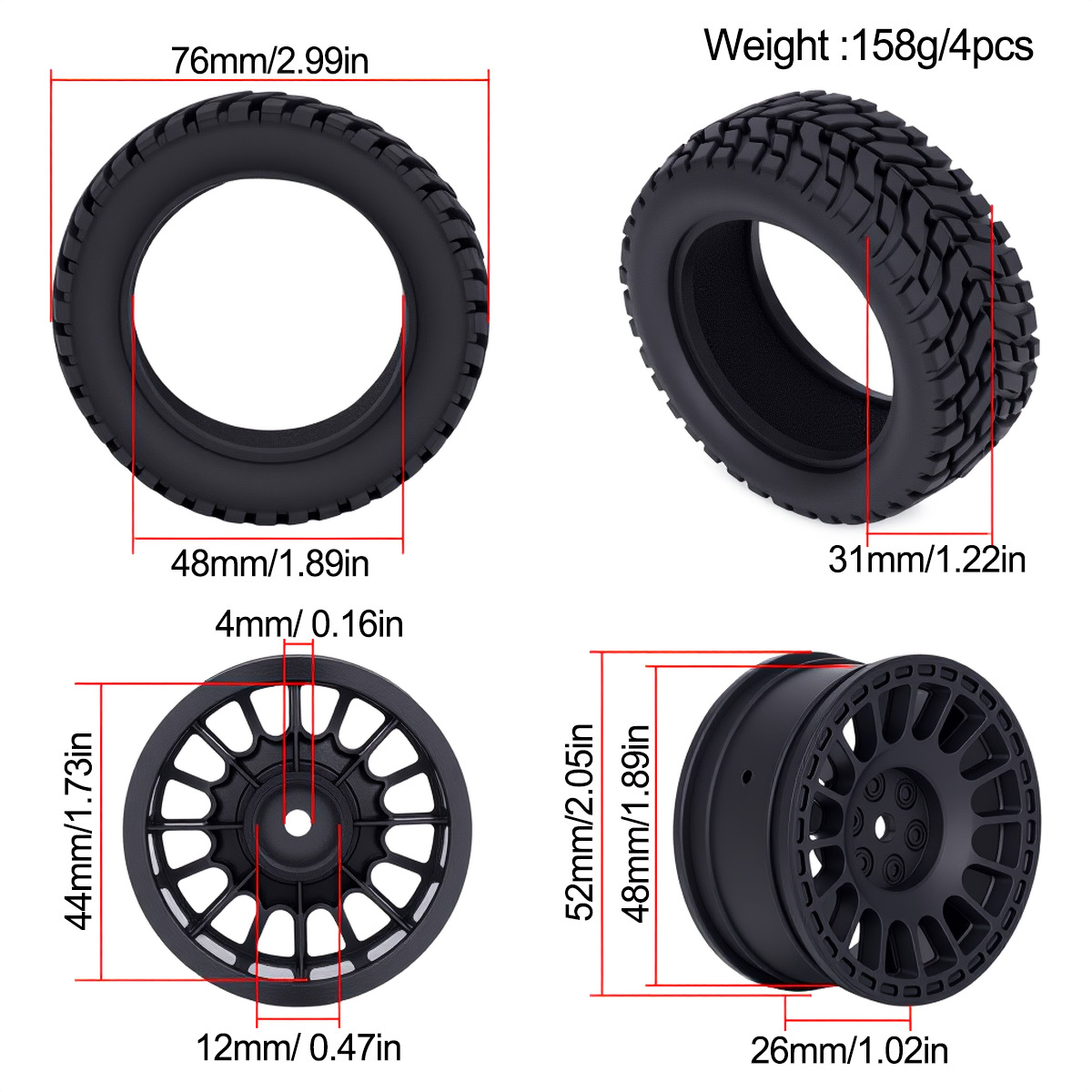1.9inch 75*31mm Rubber Plastic - Tamiya Model Rc Car 评论和价格